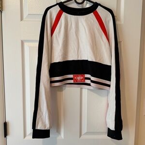 P.E NATION Black, White & Red Logo Cropped Pullover